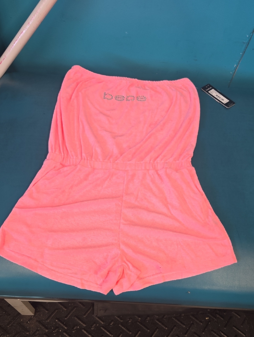 BEBE  Pink Cotton Candy Strapless Terry Romper with Pockets New With Tags Large